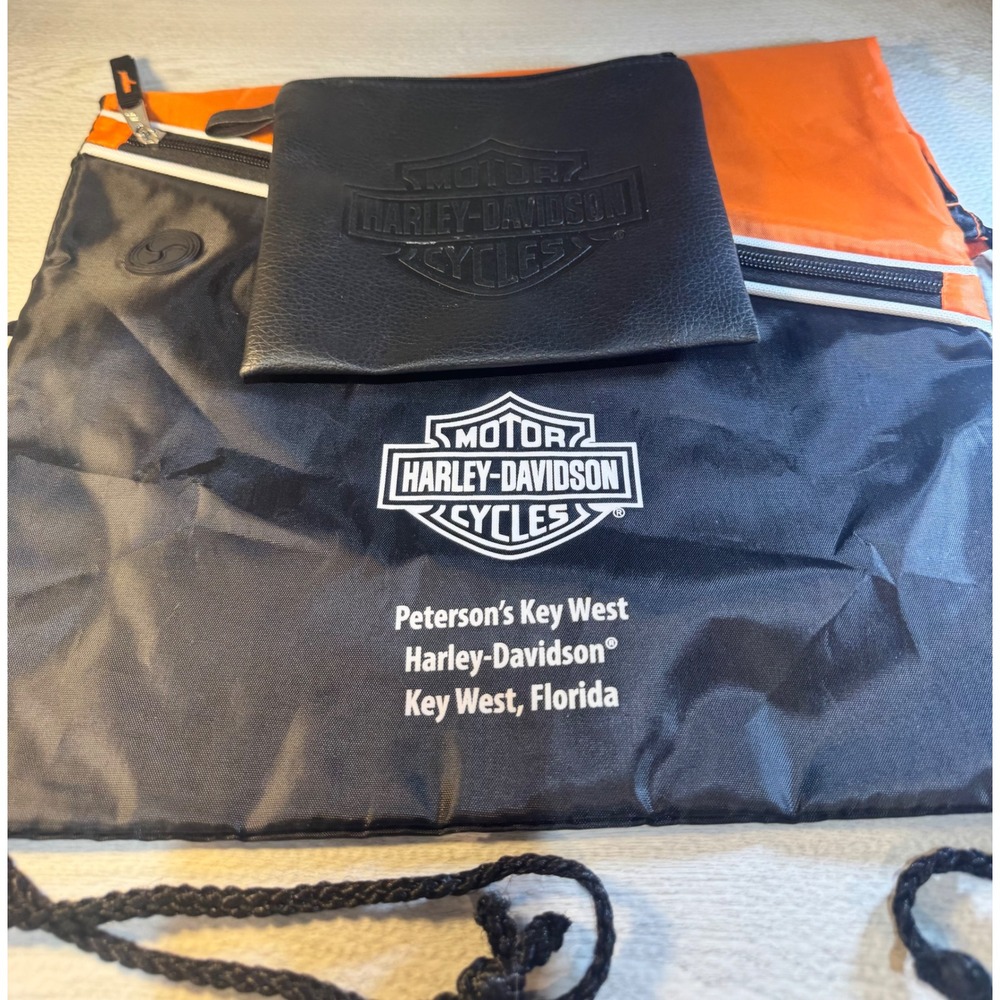 Harley Davidson Key West Florida Drawstring Backpack and Logo Pouch Set Black